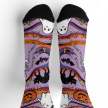 Funny Halloween Boo Crew Folk Art Crew Socks