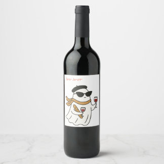 Funny Halloween Boo Jour Trick or Treat Wine Label