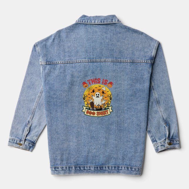 Funny Halloween Boo Sheet Ghost Graveyard Denim Jacket (Back)