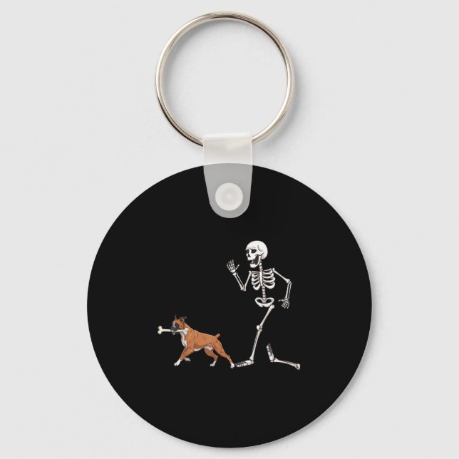 Funny Halloween Boxer And Skeleton  Key Ring (Front)