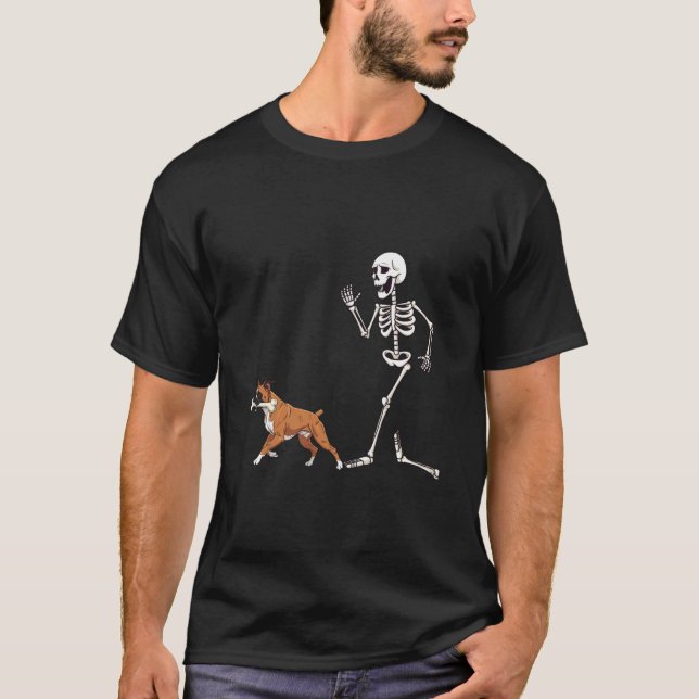 Funny Halloween Boxer and Skeleton T-Shirt (Front)