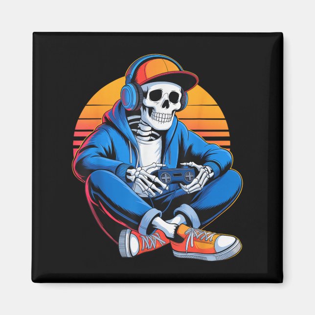Funny Halloween Boys Men Kids Skeleton Video Gamin Magnet (Front)