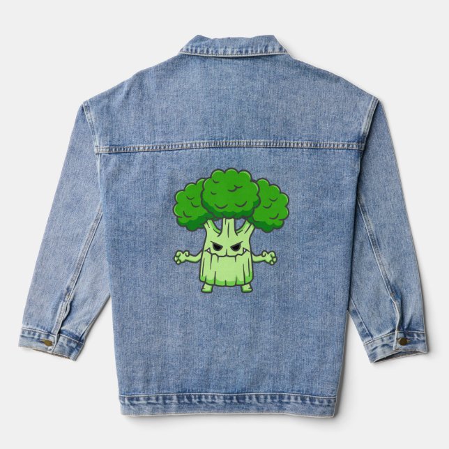 funny halloween broccoli monster  denim jacket (Back)
