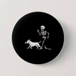 Funny Halloween Bull Terrier And Skeleton  6 Cm Round Badge