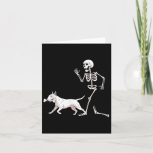 Funny Halloween Bull Terrier And Skeleton  Card