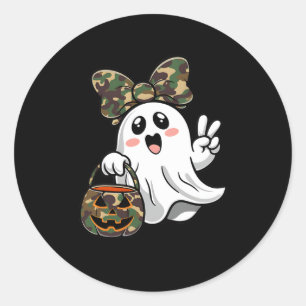 Funny Halloween Camouflage Camo Ghost Hello Huntin Classic Round Sticker