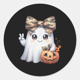 Funny Halloween Camouflage Camo Ghost Hello Huntin Classic Round Sticker