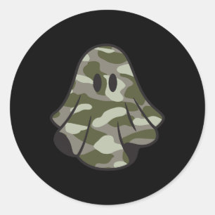 Funny Halloween Camouflage Camo Ghost Hello Huntin Classic Round Sticker