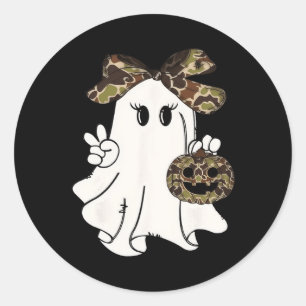 Funny Halloween Camouflage Camo Ghost Hello Huntin Classic Round Sticker