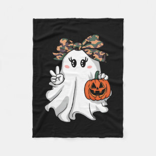Funny Halloween Camouflage Camo Ghost Hello Huntin Fleece Blanket