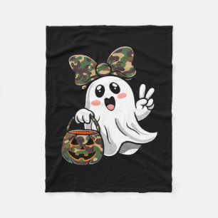 Funny Halloween Camouflage Camo Ghost Hello Huntin Fleece Blanket