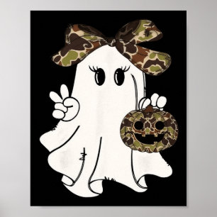 Funny Halloween Camouflage Camo Ghost Hello Huntin Poster