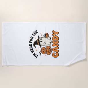 Funny Halloween Candy Ghost Pumpkin Vintage Design Beach Towel