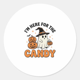 Funny Halloween Candy Ghost Pumpkin Vintage Design Classic Round Sticker