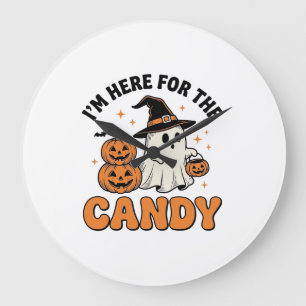 Funny Halloween Candy Ghost Pumpkin Vintage Design Large Clock