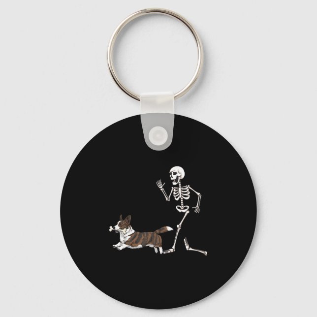 Funny Halloween Cardigan Welsh Corgi And Skeleton  Key Ring (Front)