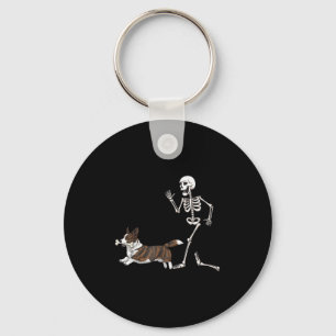 Funny Halloween Cardigan Welsh Corgi And Skeleton  Key Ring