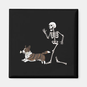 Funny Halloween Cardigan Welsh Corgi And Skeleton Magnet