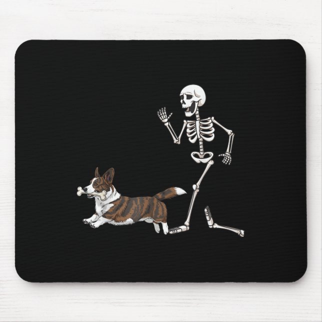 Funny Halloween Cardigan Welsh Corgi And Skeleton  Mouse Pad (Front)