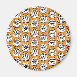 Funny Halloween Cartoon Owls Orange Magnet
