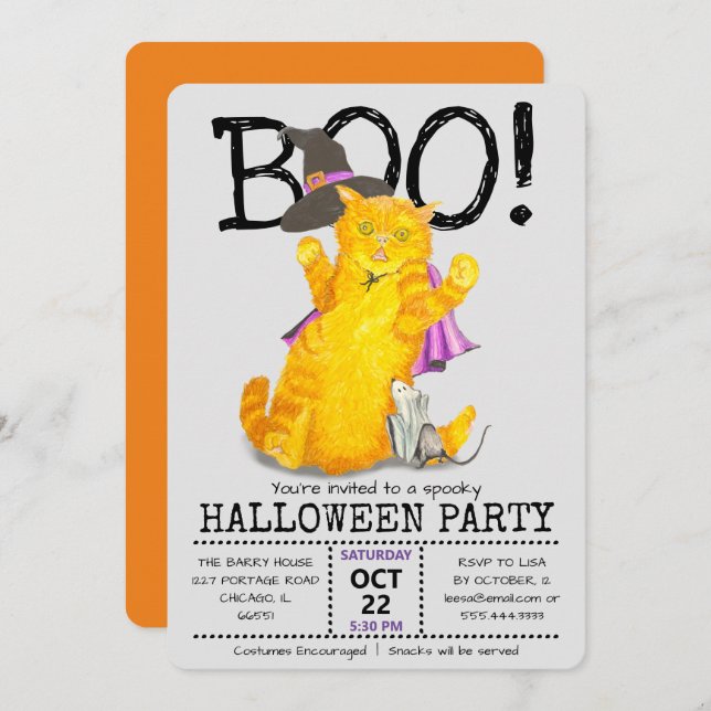 Funny Halloween Cat and Mouse Party Invitation (Front/Back)