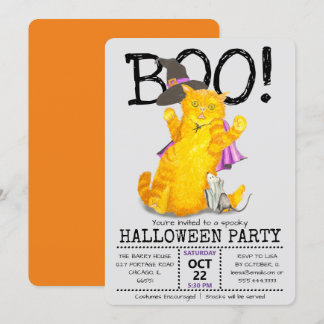 Funny Halloween Cat and Mouse Party Invitation
