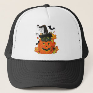 Funny Halloween Cat Black Cat Pumpkin Trucker Hat