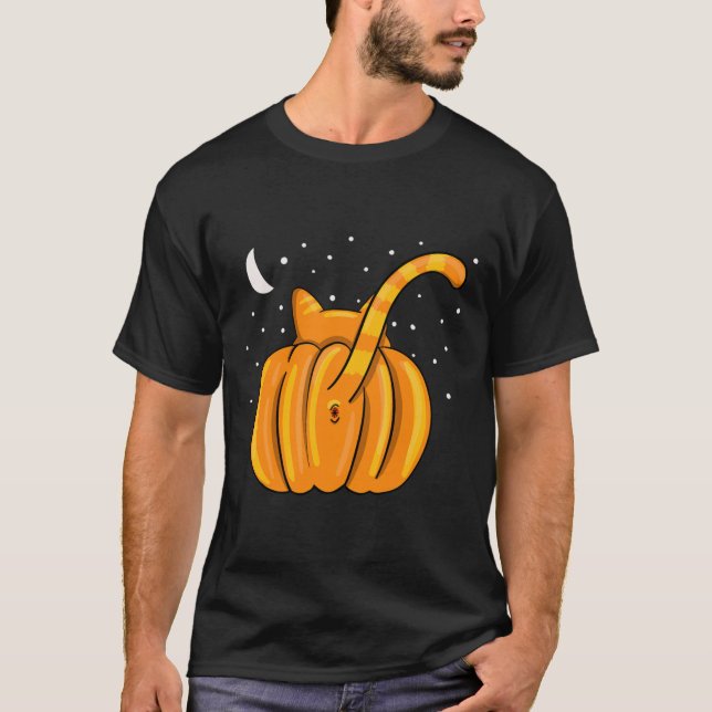 Funny Halloween Cat Butt Pumpkin Orange Tab T-Shirt (Front)