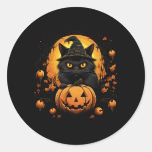 Funny Halloween Cat Costume Pumpkin Cat Black Cat Classic Round Sticker