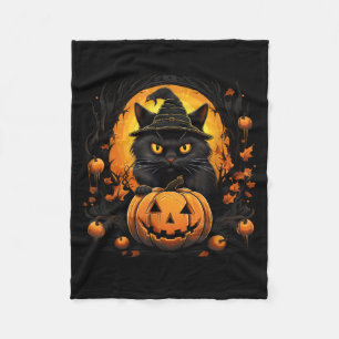 Funny Halloween Cat Costume Pumpkin Cat Black Cat Fleece Blanket