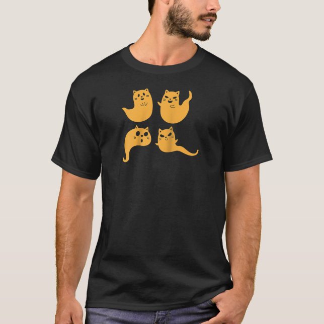 Funny Halloween Cat Ghost Cats I Halloween Ghost C T-Shirt (Front)