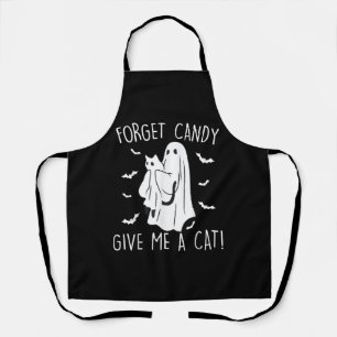 Funny Halloween Cat Ghost Forget Candy Give Me Cat Apron