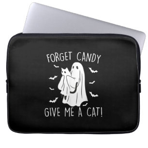 Funny Halloween Cat Ghost Forget Candy Give Me Cat Laptop Sleeve