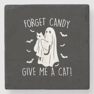 Funny Halloween Cat Ghost Forget Candy Give Me Cat Stone Coaster