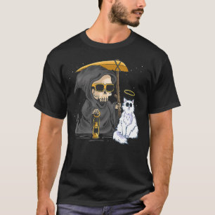 Funny Halloween Cat Grim Reaper Ghost Angle Kitten T-Shirt