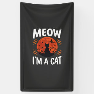 Funny Halloween Cat Moon Silhouette Graphic Banner