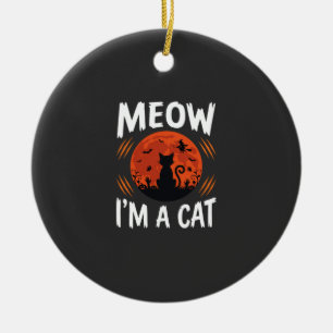Funny Halloween Cat Moon Silhouette Graphic Ceramic Ornament