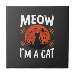 Funny Halloween Cat Moon Silhouette Graphic Ceramic Tile