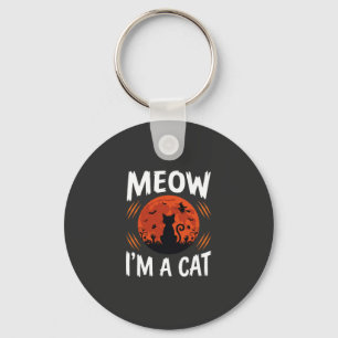 Funny Halloween Cat Moon Silhouette Graphic Key Ring