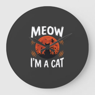 Funny Halloween Cat Moon Silhouette Graphic Large Clock