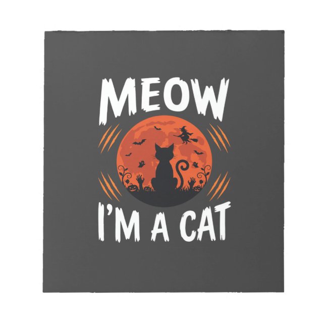 Funny Halloween Cat Moon Silhouette Graphic Notepad (Front)