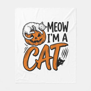 Funny Halloween Cat Pumpkin Typography Shirt Desig Fleece Blanket