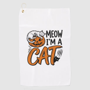 Funny Halloween Cat Pumpkin Typography Shirt Desig Golf Towel