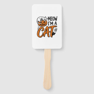 Funny Halloween Cat Pumpkin Typography Shirt Desig Hand Fan