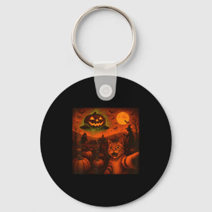 Funny Halloween Cat Selfie Pumpkin Ghost Key Ring