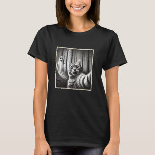 Funny Halloween Cat Selfie With Ghost Spooky Hallo T-Shirt