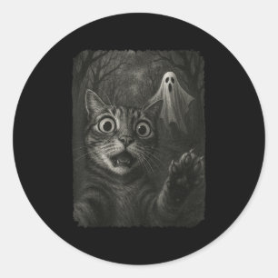 Funny Halloween Cat Selfie With Soky Cat Ghost Lov Classic Round Sticker