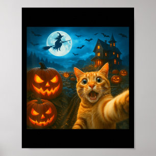 Funny Halloween Cat Selfie With Soky Pumpkins Men Poster