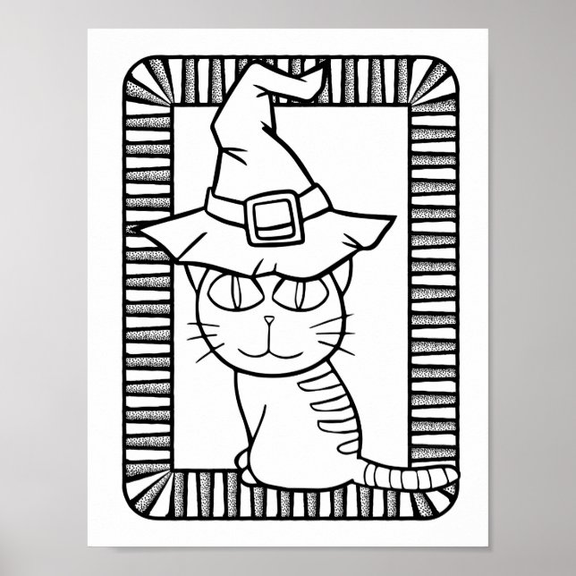 Funny Halloween Cat Standing Colouring Page Poster (Front)