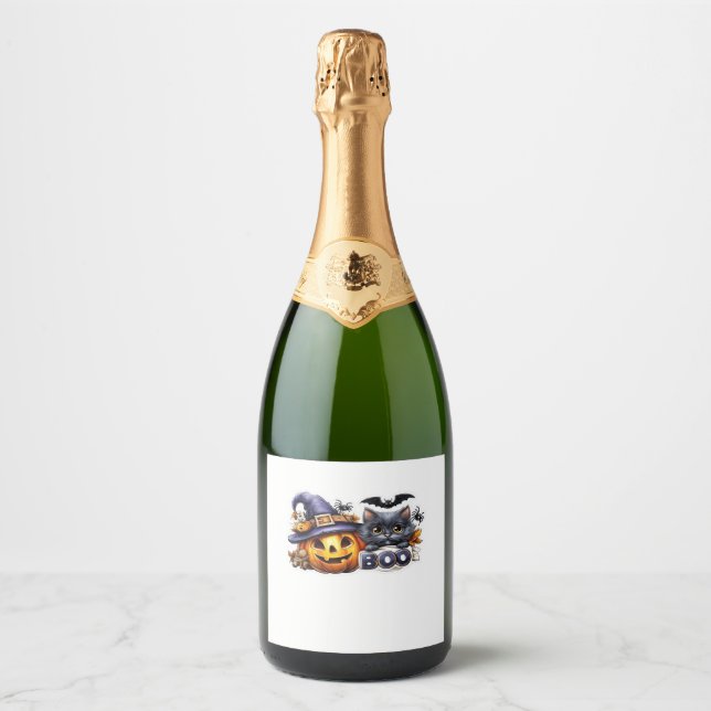 Funny Halloween Cat Sticker � Witch Hat, Pumpkin a (Front)